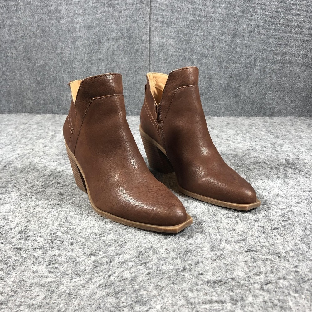 Crown Vintage Ankle Booties Womens 9.5 M Brown Leather Zip Block‎ Heel CV-STAVIE